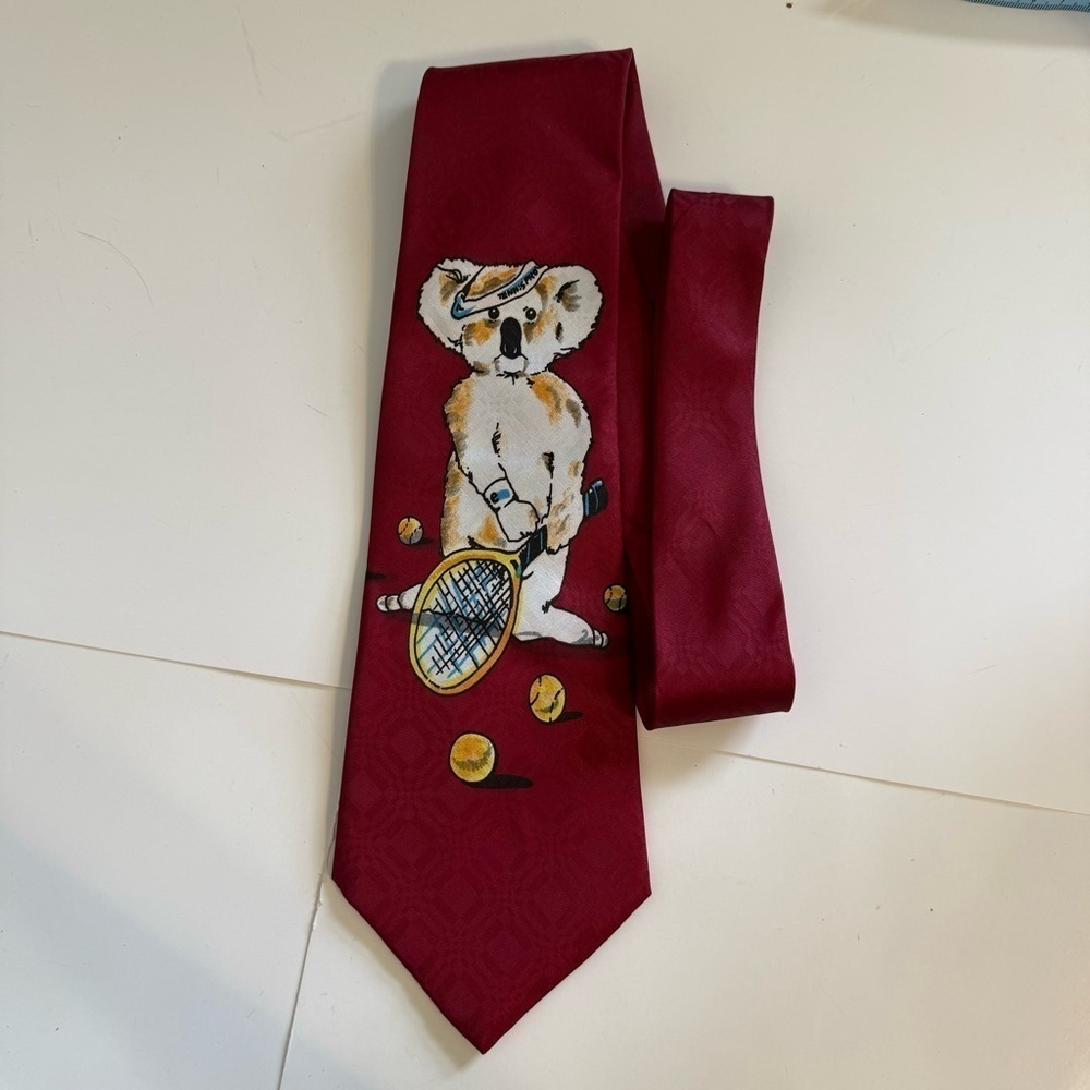 A. Rogers Tennis Pro Koala Bear Maroon Neck Tie